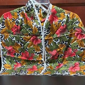 Vintage silk white gold green black and pink floral Patterned Scarf